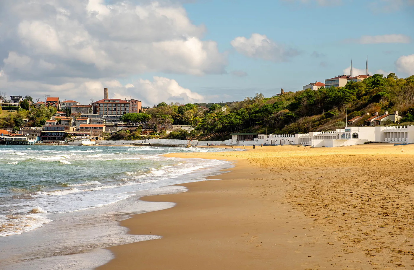 Sand and waves on the Black Sea shoreline at Kilyos near Istanbul