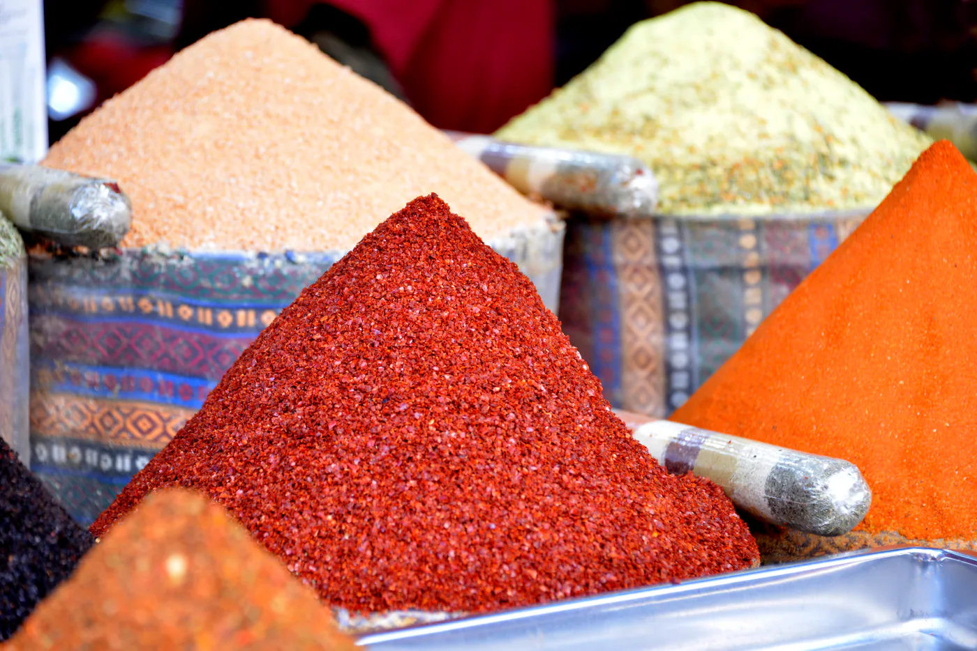Colourful ground spices on display at Istanbul's Spice Bazaar